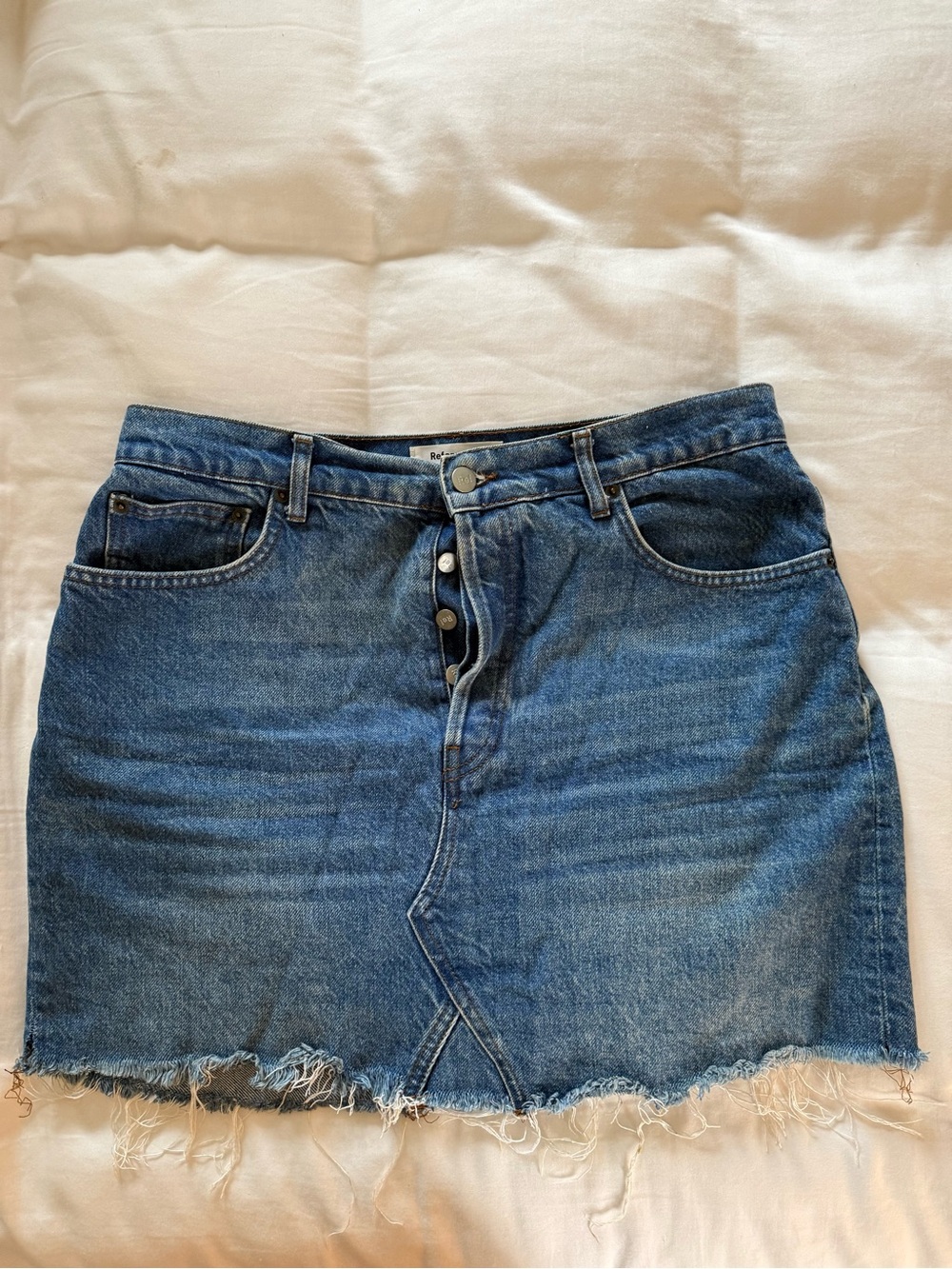 Reformation Denim Distressed Mini Skirt - Blue sz 30